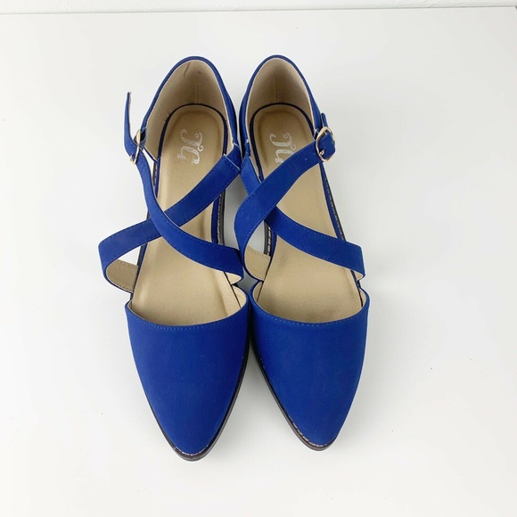 JC Shoes - JC Royal Blue Criss Cross Pointed Blue Flats